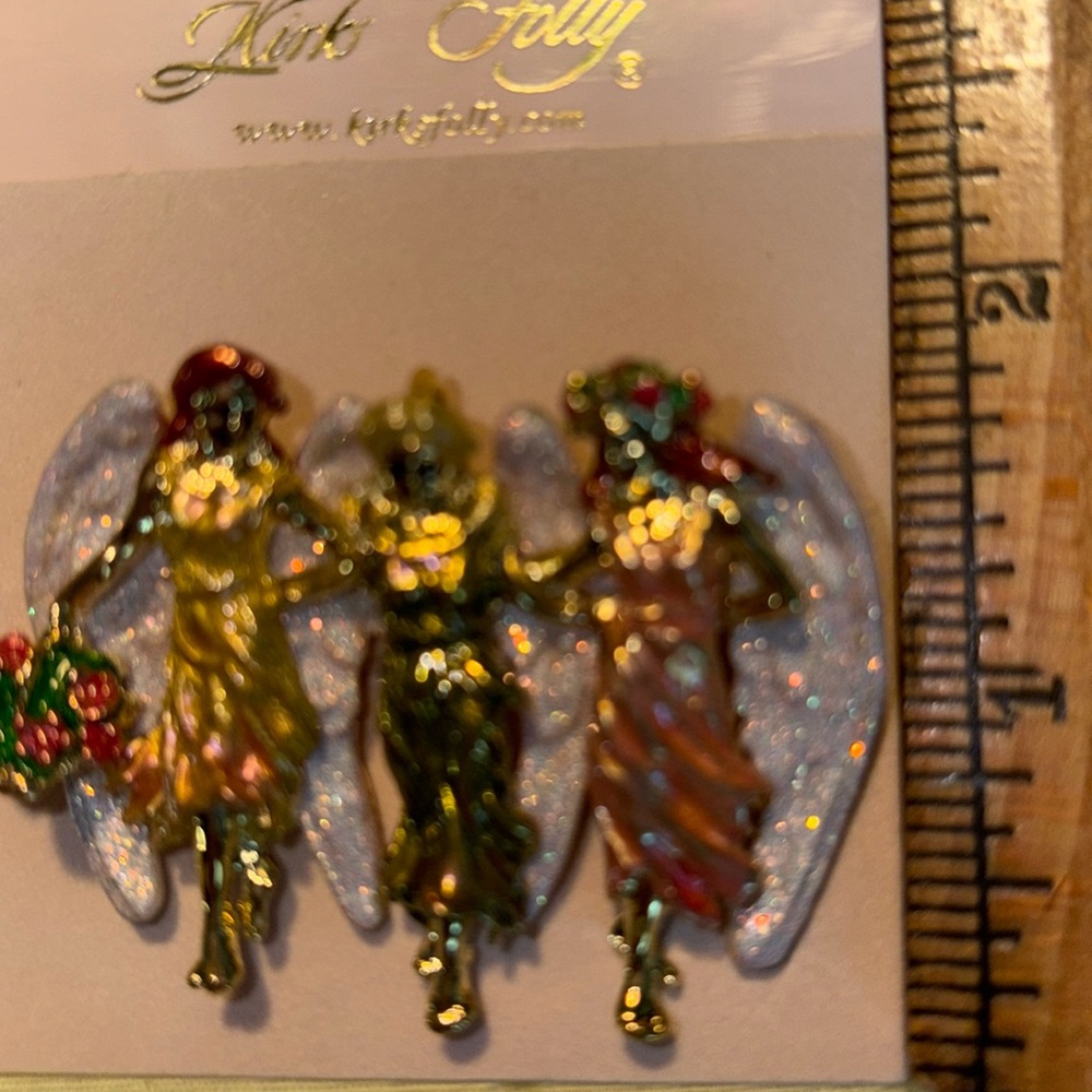 NWOT KIRK’S FOLLY 3 angels w/enamel & glitter gt pin/pendant $55 - Picture 5 of 10